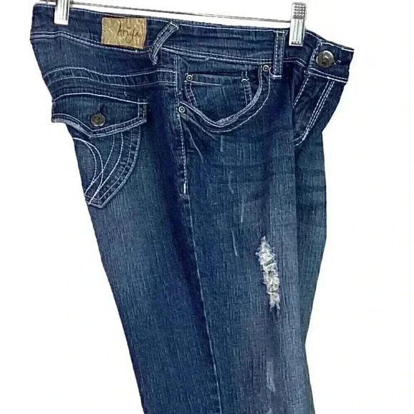 Ariya Women 9/10 Bootcut Jeans Blue Stretch Low Rise Western Button Flap Pockets - Picture 7 of 10